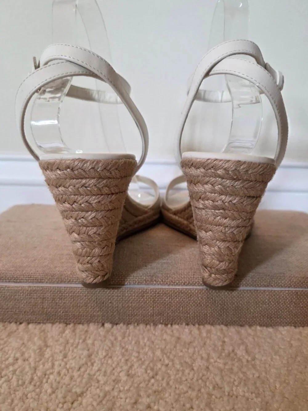 Tory Burch Ivory Leather Espadrille Wedge Sandals